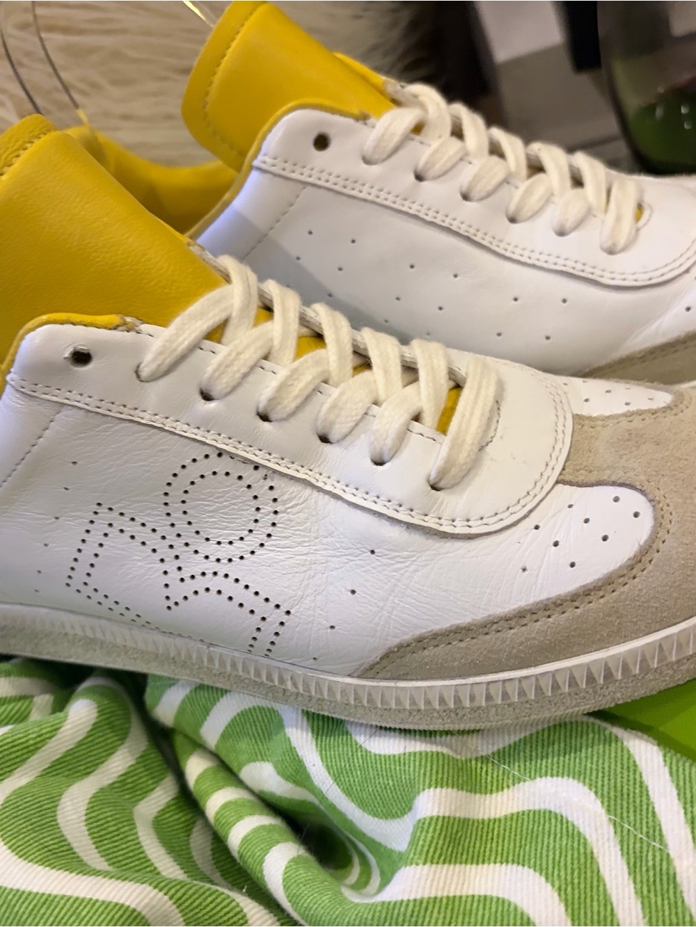 Isabel Marant White Leather Sneakers with Yellow Tongue and Lining - Picture 7 of 10